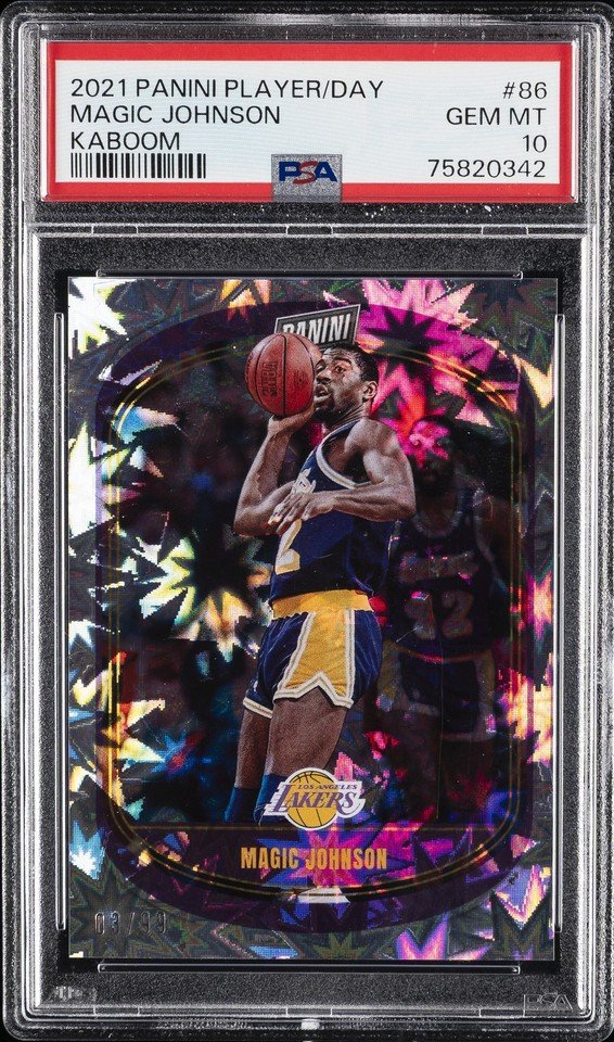 2021 PANINI NBA PLAYER OF THE DAY KABOOM #86 MAGIC JOHNSON 3/99 PSA 10